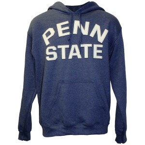 heather blue hooded sweatshirt with raised printed Penn State